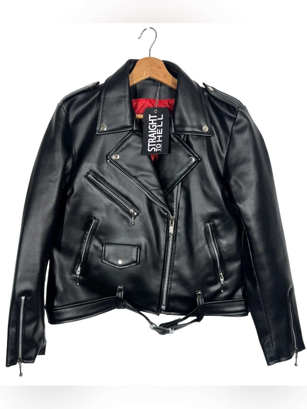 Straight To Hell VEGAN COMMANDO LEATHER JACKET. NWT Black Biker Moto XXL